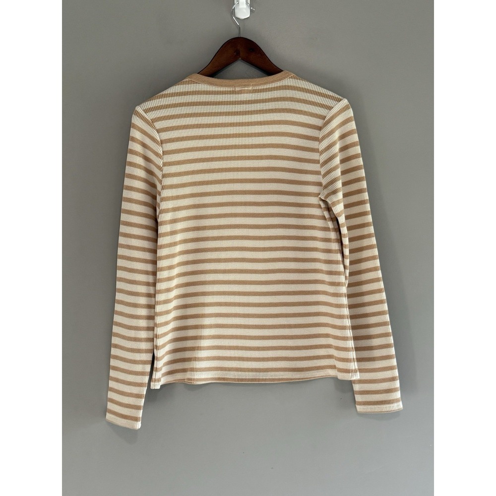 Aerie Waffle Knit Long Sleeve Top Crewneck Tee Thermal Casual Texture Striped Lg - Picture 5 of 13